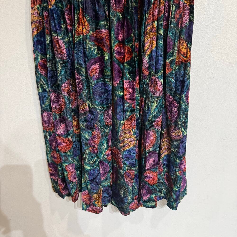 PHOOL Navy Abstract Floral Velvet Burnout Jewel Tone Boho Midi Skirt Sz S - Picture 4 of 9